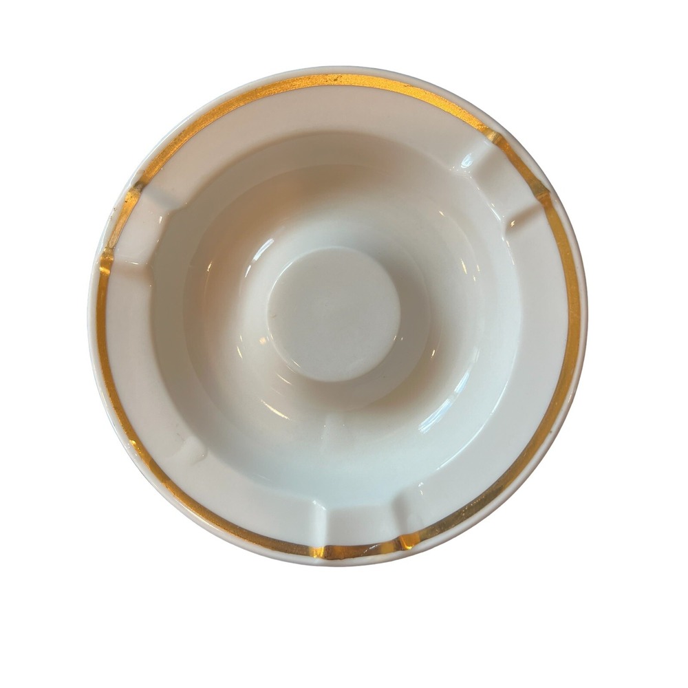 VINTAGE Arista‎ White Ashtray With Gold Stripe 6 Inch